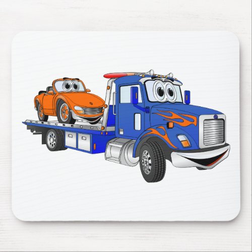 Blue Flatbed Tow Truck Mouse Pad
