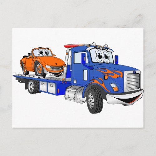 Blue Flatbed Tow Truck Postcard