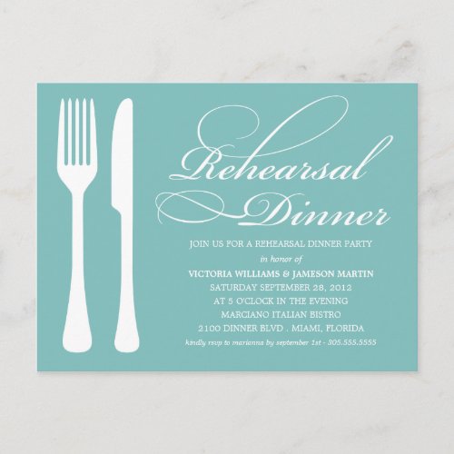 BLUE FLATWARE  REHEARSAL DINNER INVITE