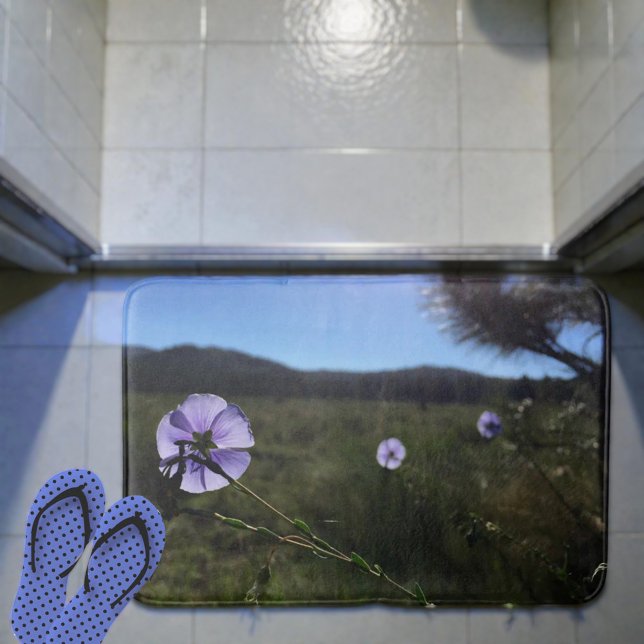 Blue Flax Flowers Photograph Bath Mat (Cornflowers in morning light bath mat. )
