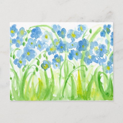 Blue Flax Watercolor Flower Painting Postcard