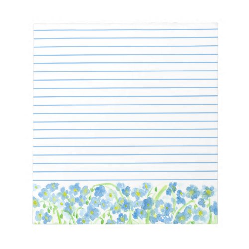 Blue Flax Watercolor Flowers Lined Notepad