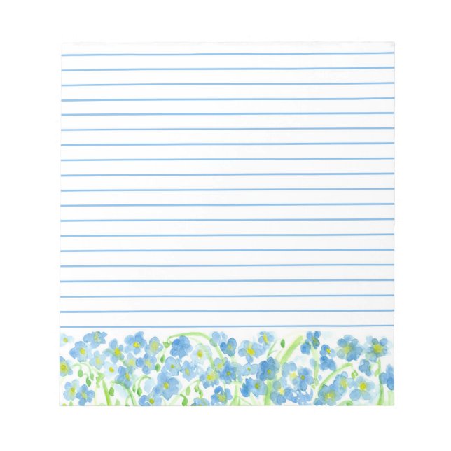 Blue Flax Watercolor Flowers Lined Notepad (Front)