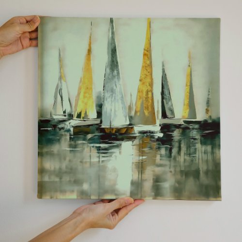 Blue Flaxen Yellow And Greige Sails on Still Water Canvas Print