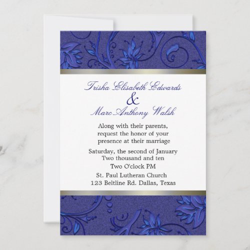 Blue Fleur Damask Wedding Announcements