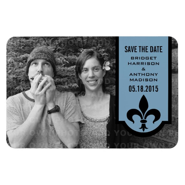 Blue Fleur De Lis Banner Save the Date Magnet (Horizontal)