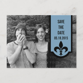 Blue Fleur De Lis Banner Save the Date Postcard