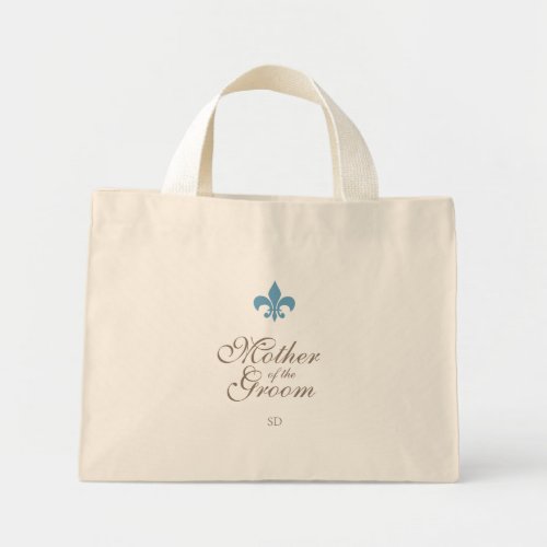 Blue Fleur de Lis Mother of the Groom Initial Mini Tote Bag