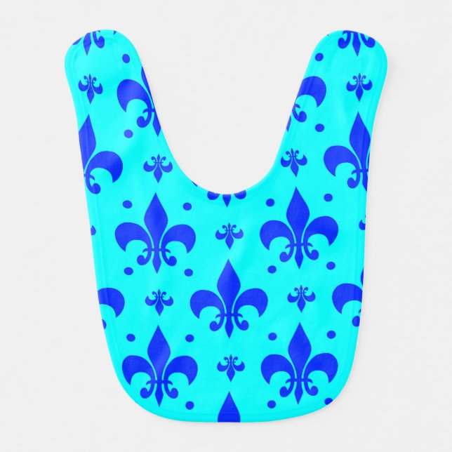 Blue Fleur-de-lis Pattern Design  Baby Bib (Front)