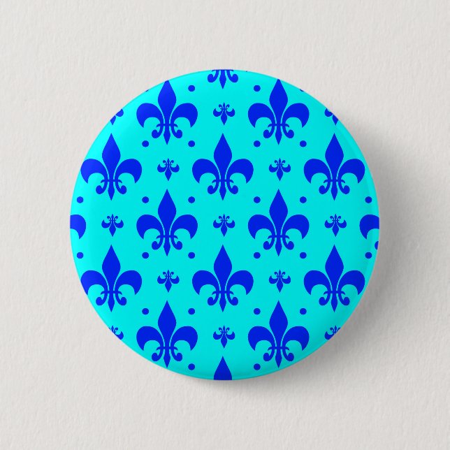 Blue Fleur-de-lis Pattern Design  Button (Front)