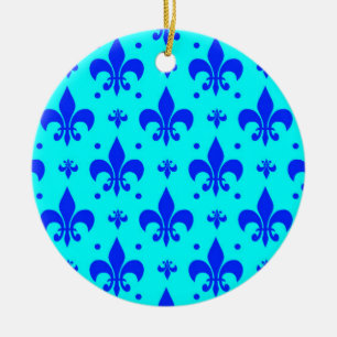 Blue Fleur-de-lis Pattern Design Ceramic Ornament