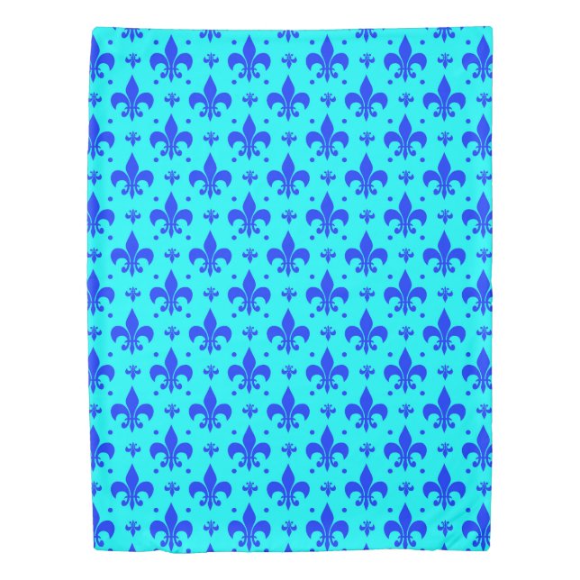 Blue Fleur-de-lis Pattern Design  Duvet Cover (Front)