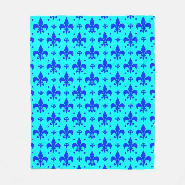 Blue Fleur-de-lis Pattern Design  Fleece Blanket (Front)