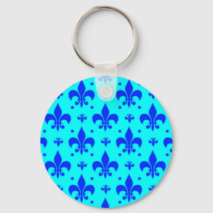 Blue Fleur-de-lis Pattern Design Keychain