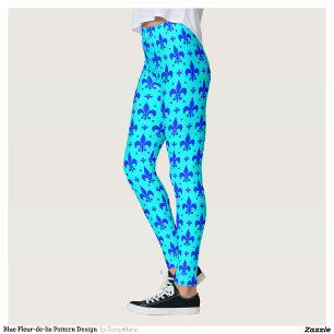 Blue Fleur-de-lis Pattern Design Leggings