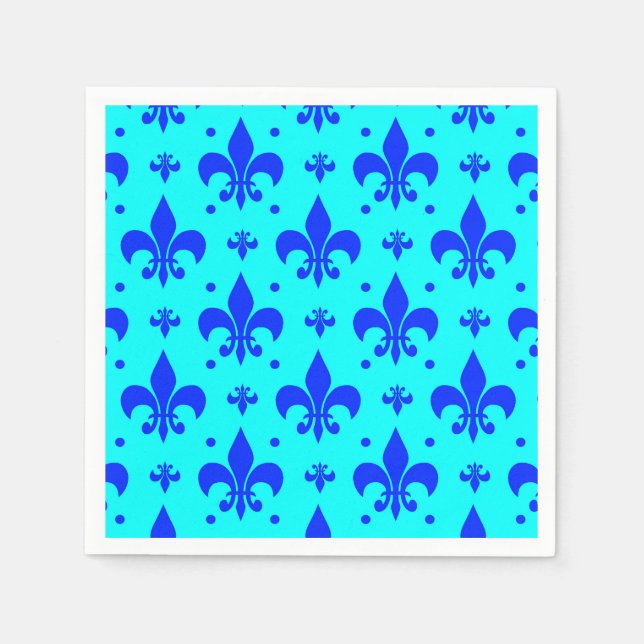 Blue Fleur-de-lis Pattern Design  Napkins (Front)