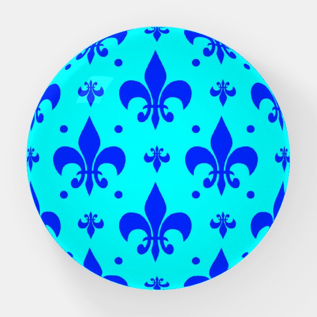 Blue Fleur-de-lis Pattern Design  Paperweight (Front)