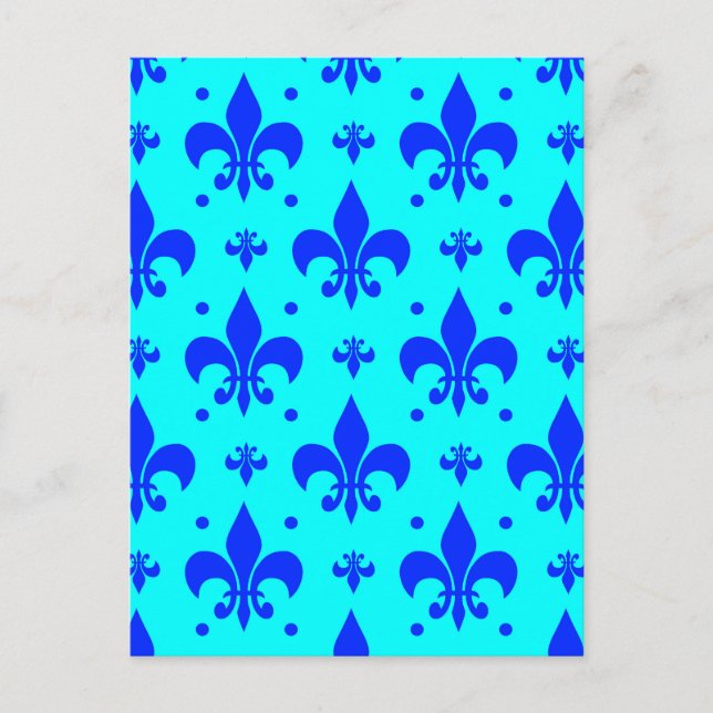 Blue Fleur-de-lis Pattern Design  Postcard (Front)