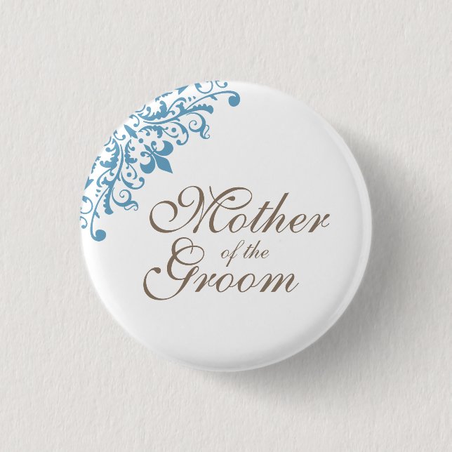 Blue Fleur de Lis Script Mother Of The Groom Button (Front)