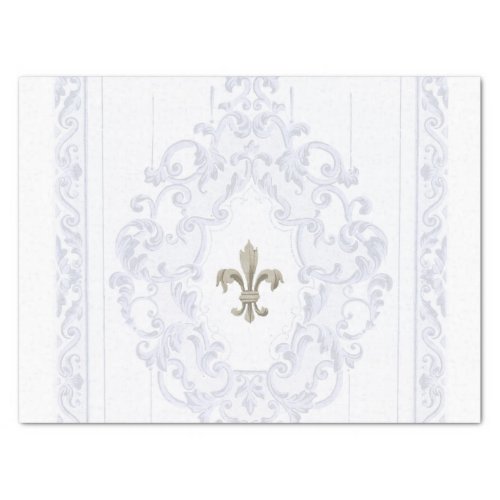 Blue Fleur de Lis Scroll Frame Border Decoupage Tissue Paper