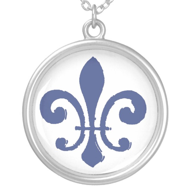 Blue Fleur De Lis Silver Plated Necklace (Front)