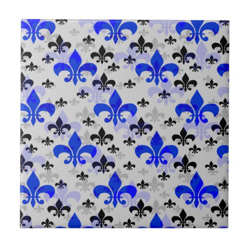 Blue Fleur De Lis Surface Pattern Design Ceramic Tile