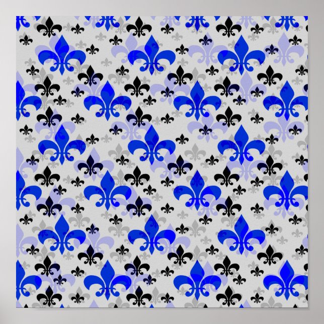 Blue Fleur De Lis Surface Pattern Design Download Poster (Front)