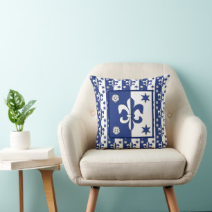 Blue Fleur de Lis Throw Pillow