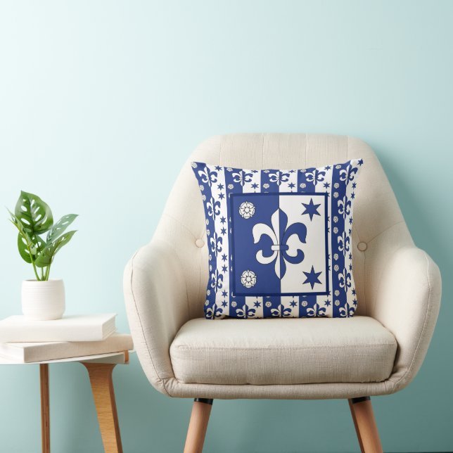 Blue Fleur de Lis Throw Pillow (Chair)
