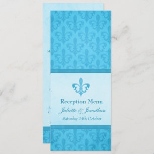 Blue Fleur De Lis wedding reception dinner menu Invitation