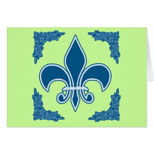 Blue Fleur de Lis with Ornate Border Cards (Front Horizontal)