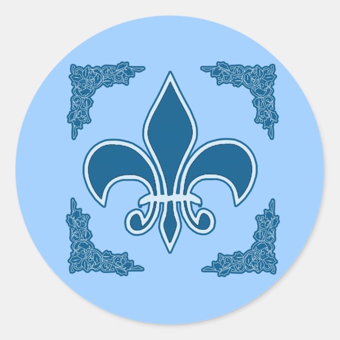 Blue Fleur de Lis with Ornate Border Stickers
