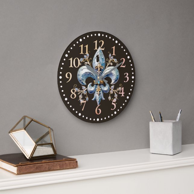 Blue Fleur de Lys  Wall Clock (Office)
