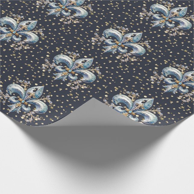 Blue Fleur de Lys Wrapping Paper (Corner)