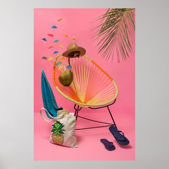 Blue flip-flop beside chair poster (Front)