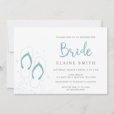 Blue Flip Flops Summer Beach Bridal Shower  Invitation