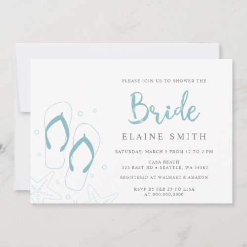 Blue Flip Flops Summer Beach Bridal Shower  Invitation