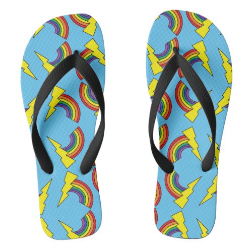 Blue Flip Flops With Rainbows and Lightning Bolts