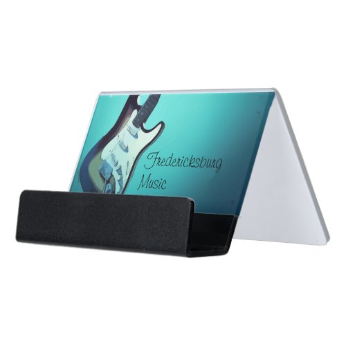 Blue Floating Guitar Music Store Lessons Teacher Desk Business Card Holder
