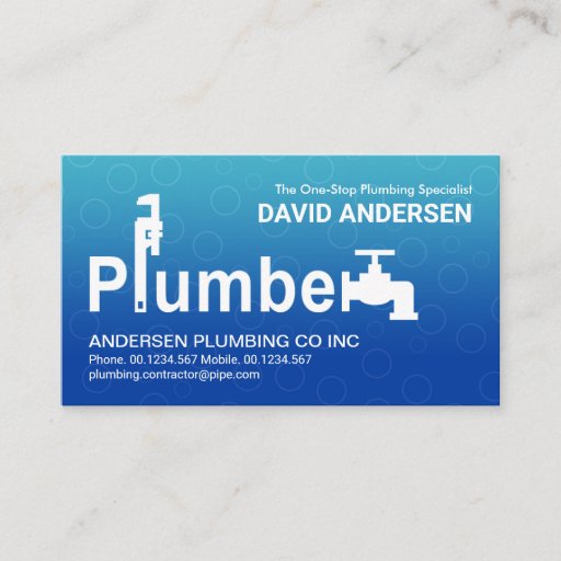 Customizable Blue Flood Water Bubbles Plumbing Business Card
