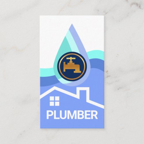 Blue Flood Water Droplets On Home Business Card