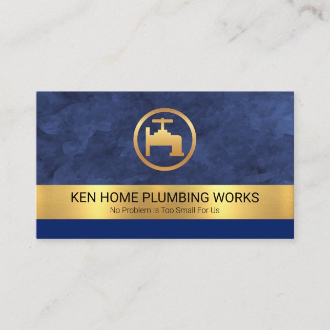 Blue Flood Waters Gold Faucet Layer Plumbing Business Card (Front)