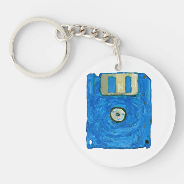 Blue floppy disk by Vincent van Gogh Keychain (Front)