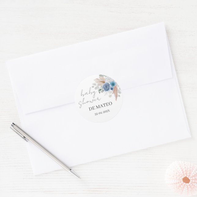 Blue Flora Spanish Baby Shower Boy Classic Round S Classic Round Sticker (Envelope)
