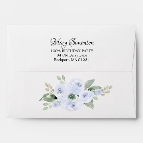 Blue Floral 100th Birthday Party Invitation Envelope
