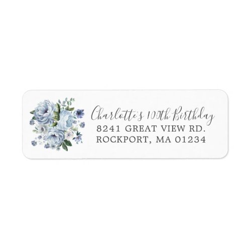 Blue Floral 100th Birthday Return Address Label