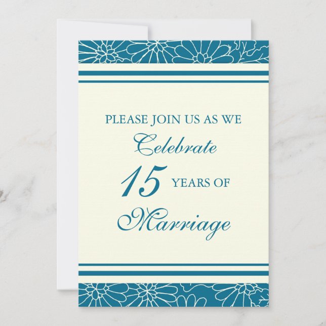Blue Floral 15th Anniversary Party Invitation (Front)
