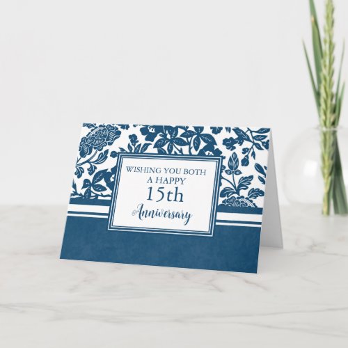 Blue Floral 15th Wedding Anniversary Card