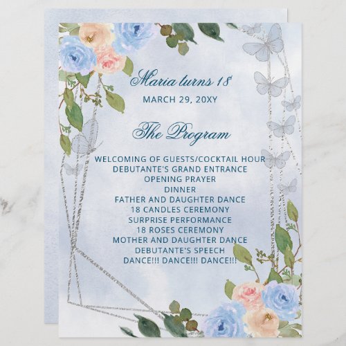 Blue Floral 18 Candles and Roses Ceremony Program