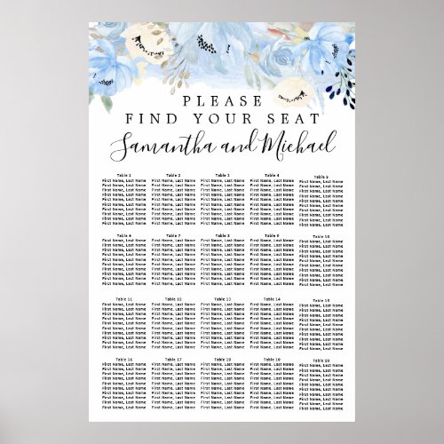 Blue Floral 20_Table Wedding Seating Chart
